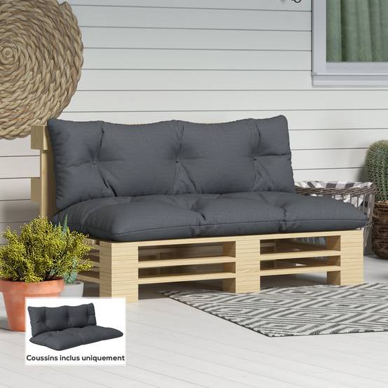 Ensemble de 2 coussins d'extérieur pour banquette 1 coussin d'assise et 1 coussins de dossier polyester hydrofuge gris - Image 3