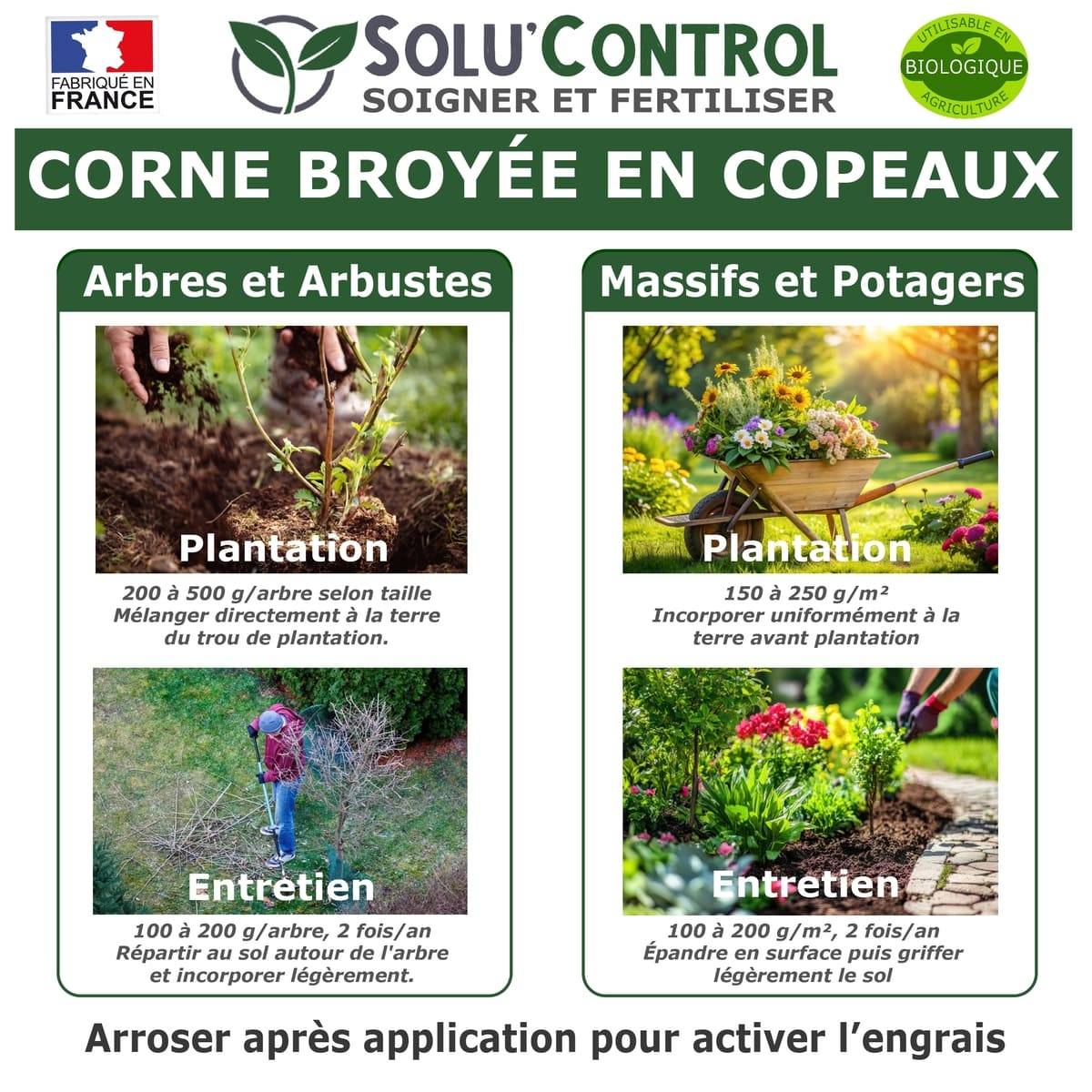 SOLU’CONTROL - 500 g de Corne Broyée en Copeaux - Engrais Azoté 100 % Naturel - Fertilisation Équilibrée pour Arbustes, Haies et Massifs Fleuris - Image 3