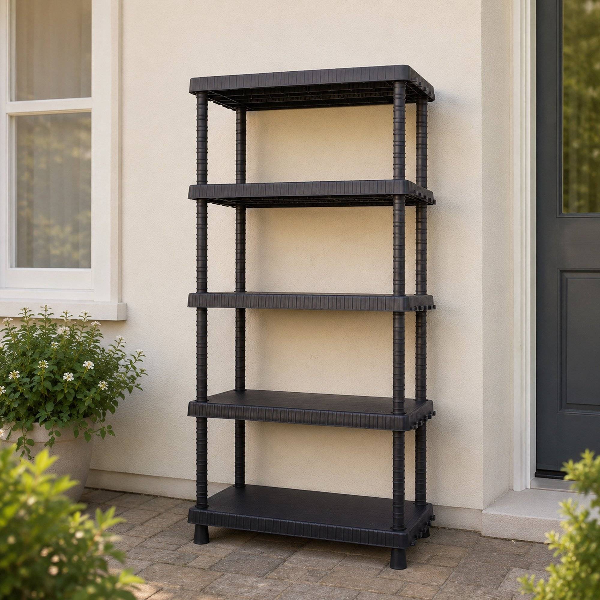 Dmora - Armoire d'extérieur Dastrolog, Etagère d'extérieur, Armoire polyvalente avec 3 étagères, 100% Made in Italy, Anthracite, 82x40h165 cm - Dmora - Imagen 2