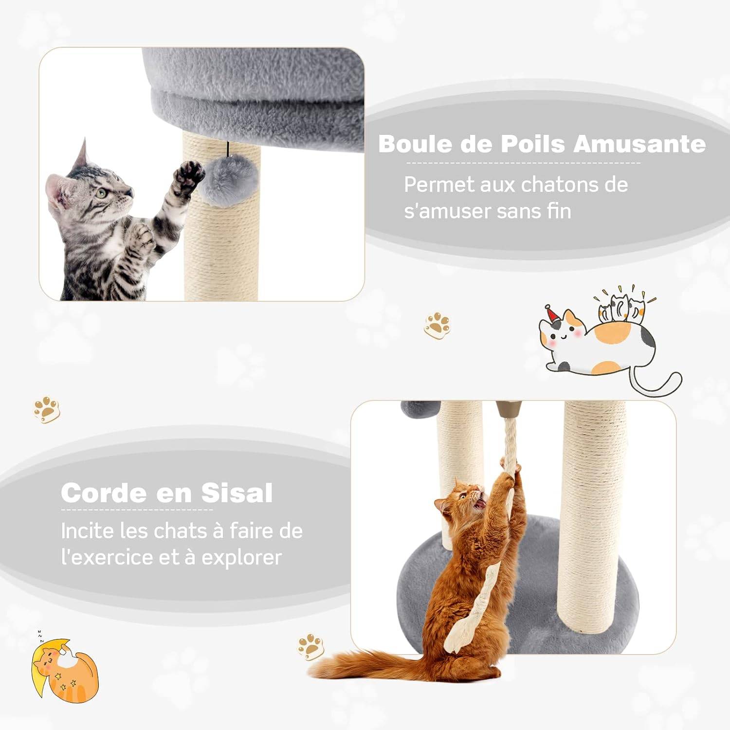 Arbre à Chat Tour d'arbre à Chat Cadre Griffoir 4 en 1 avec à Dessus Souple,Charge 10kg,Gris - Image 6