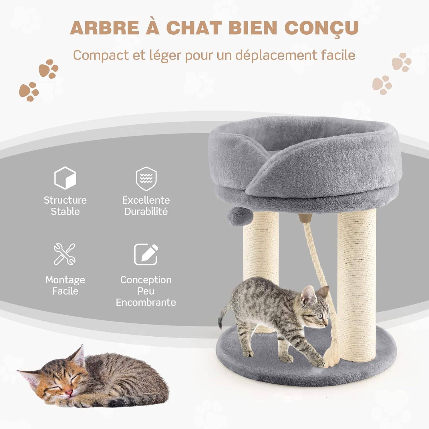 Arbre à Chat Tour d'arbre à Chat Cadre Griffoir 4 en 1 avec à Dessus Souple,Charge 10kg,Gris - Image 2