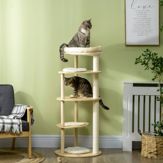 Arbre à chat design en bois et peluche pour chat avec coussin amovible 123,5 cm - ComfortXL Outdoor Living - Image 4
