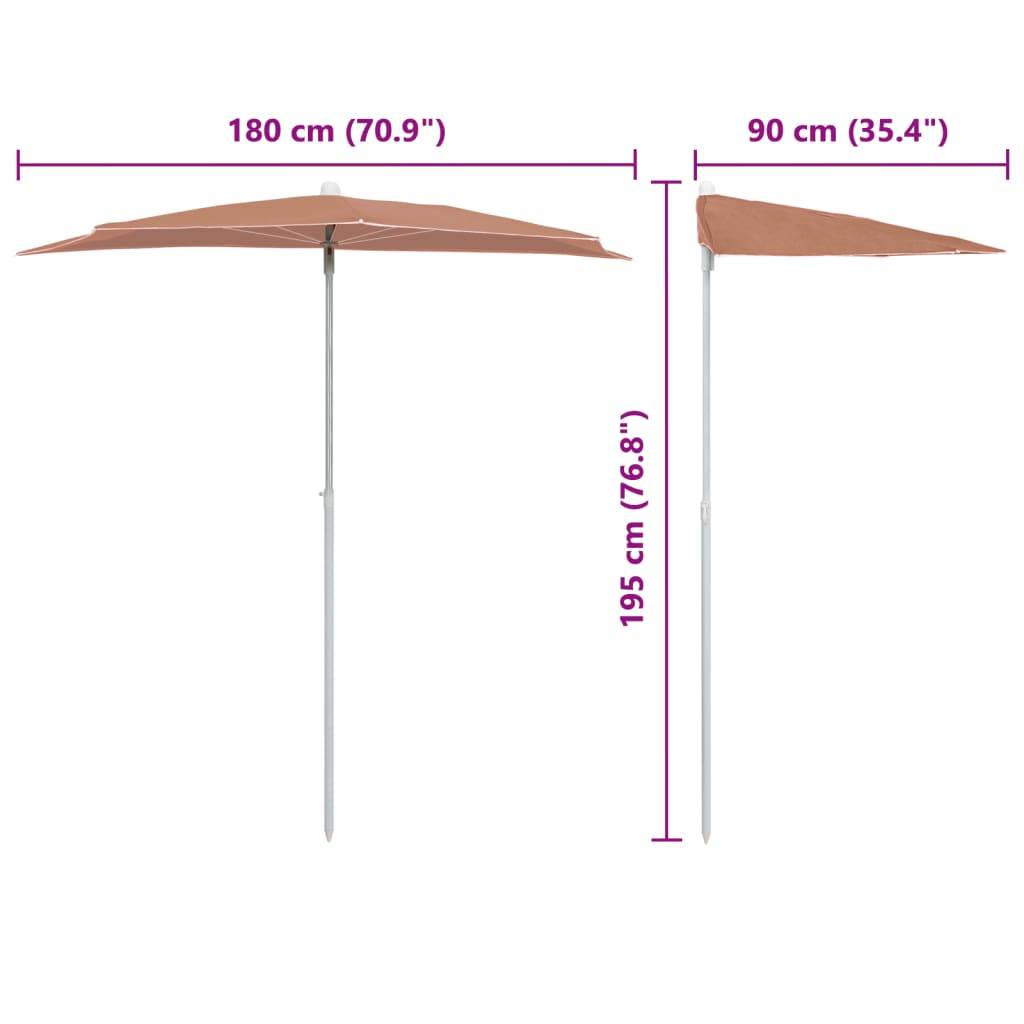 Maison Chic - Demi-parasol de jardin | Parasol d'extérieur avec mât 180x90 cm terre cuite Maison Chic - Image 8