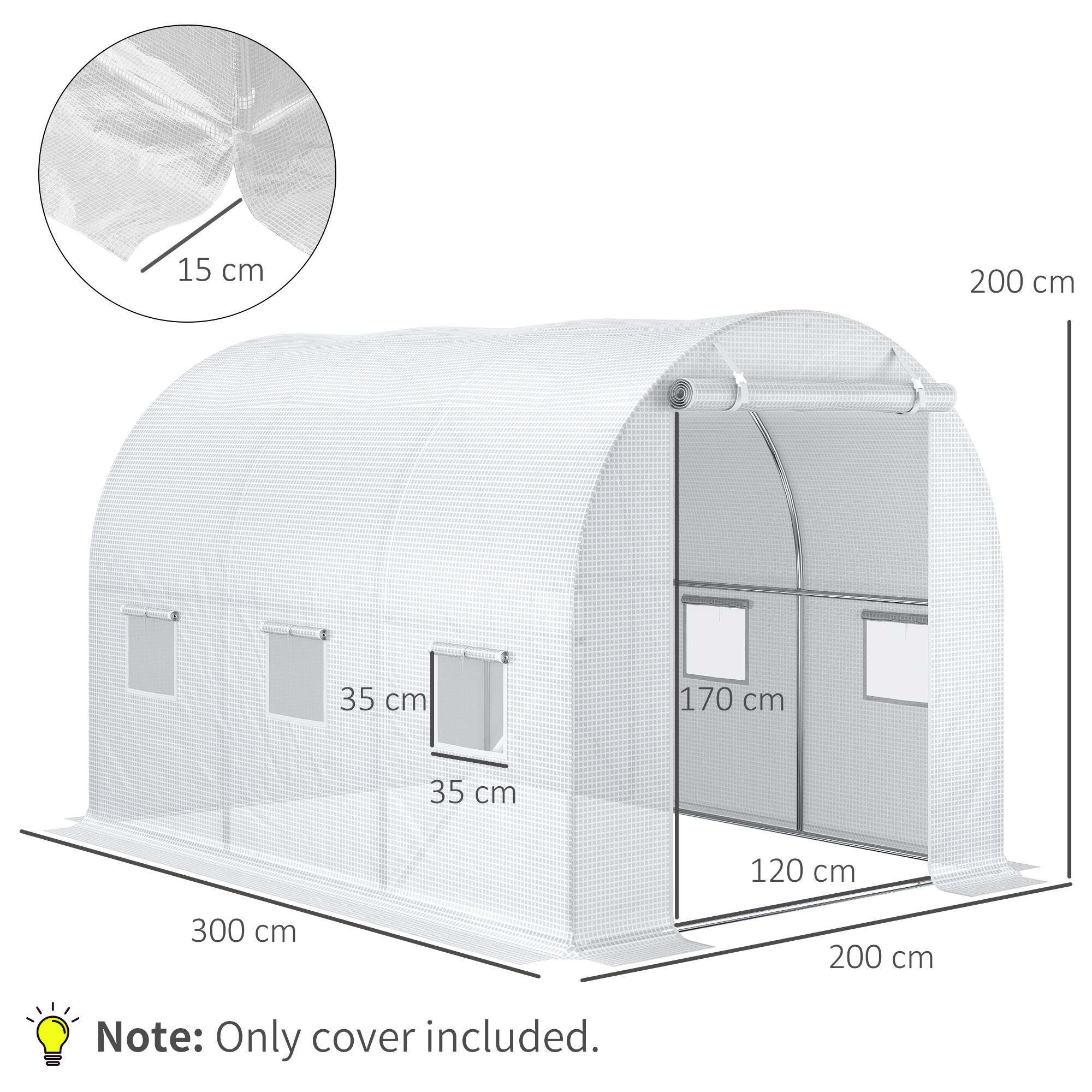 Outsunny - Bâche de rechange serre tunnel 6m² PE anti-UV imperméable 6 fenêtres porte enroulable zippée blanc - Outsunny - Image 3
