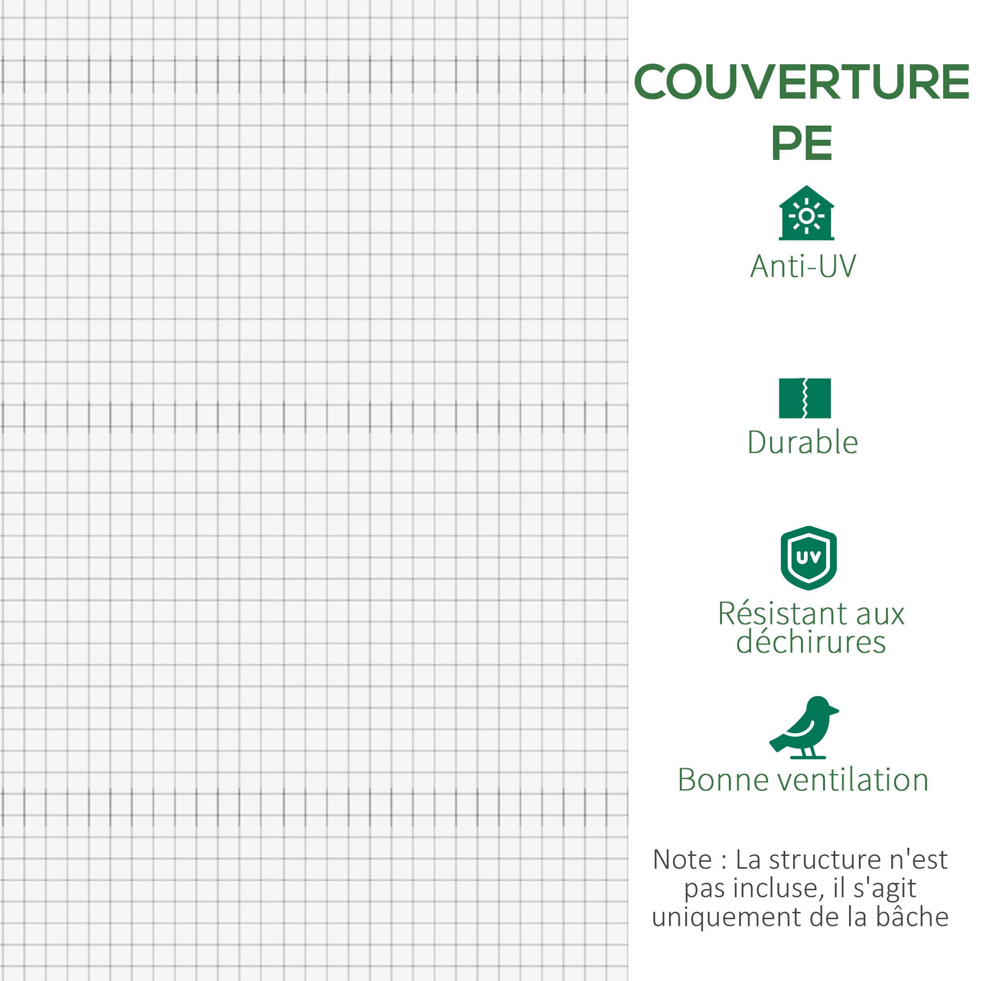 Outsunny - Bâche de rechange serre tunnel 6m² PE anti-UV imperméable 6 fenêtres porte enroulable zippée blanc - Outsunny - Image 7