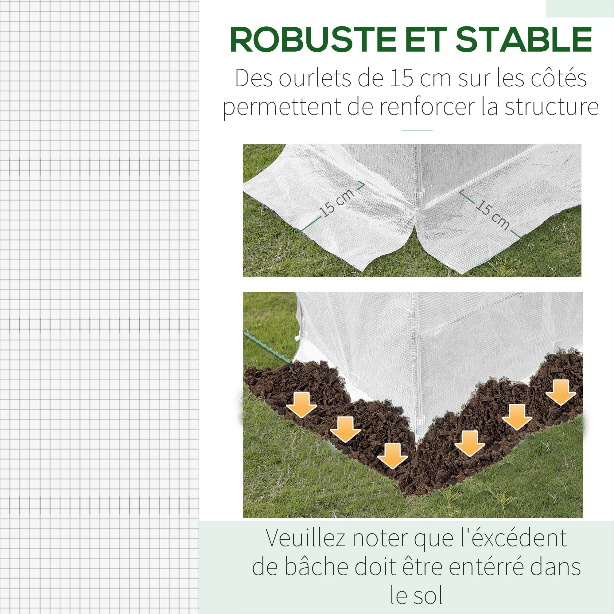 Outsunny - Bâche de rechange serre tunnel 6m² PE anti-UV imperméable 6 fenêtres porte enroulable zippée blanc - Outsunny - Image 6