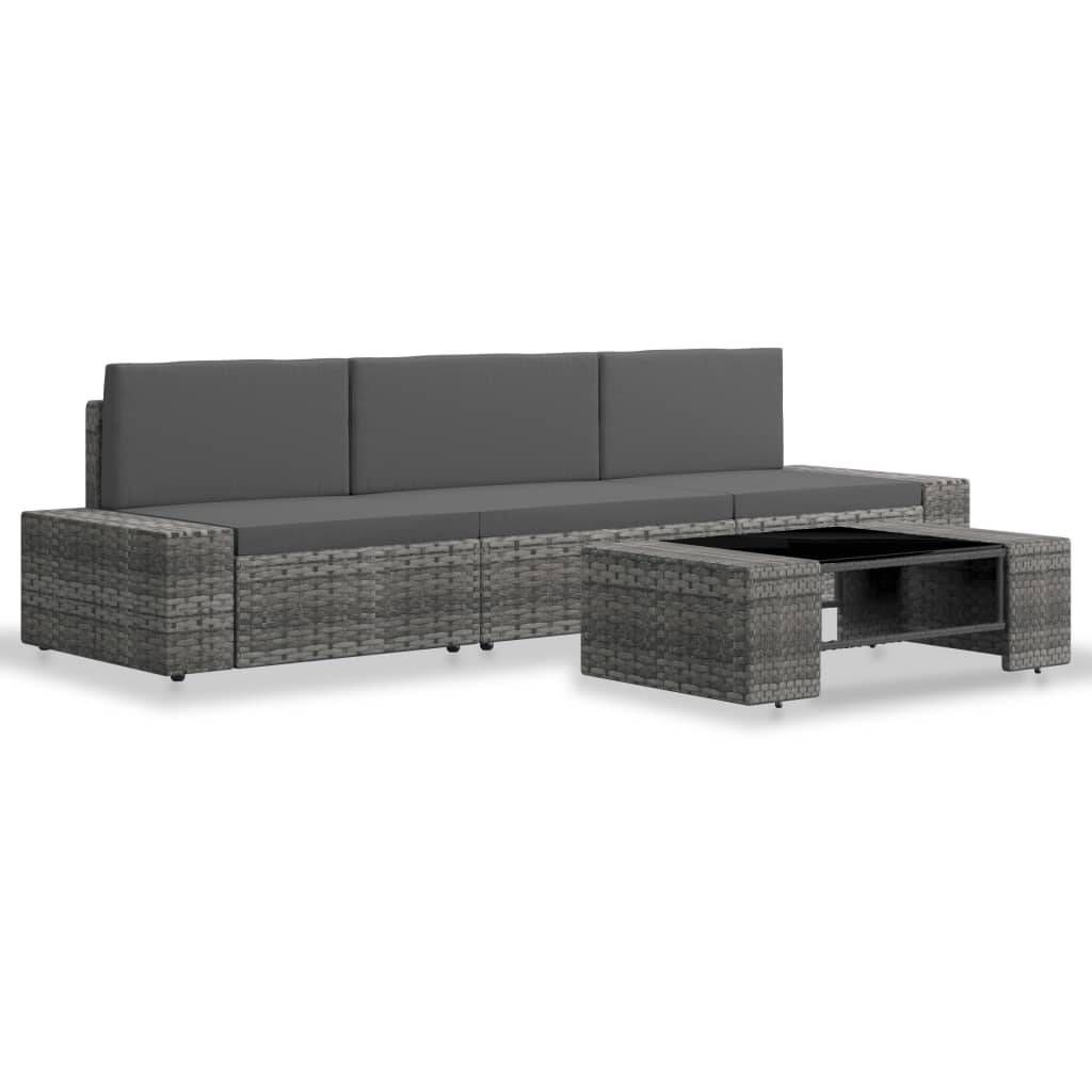 Helloshop26 - Salon de jardin meuble d'extérieur ensemble de mobilier 4 pièces résine tressée gris - Imagen 2