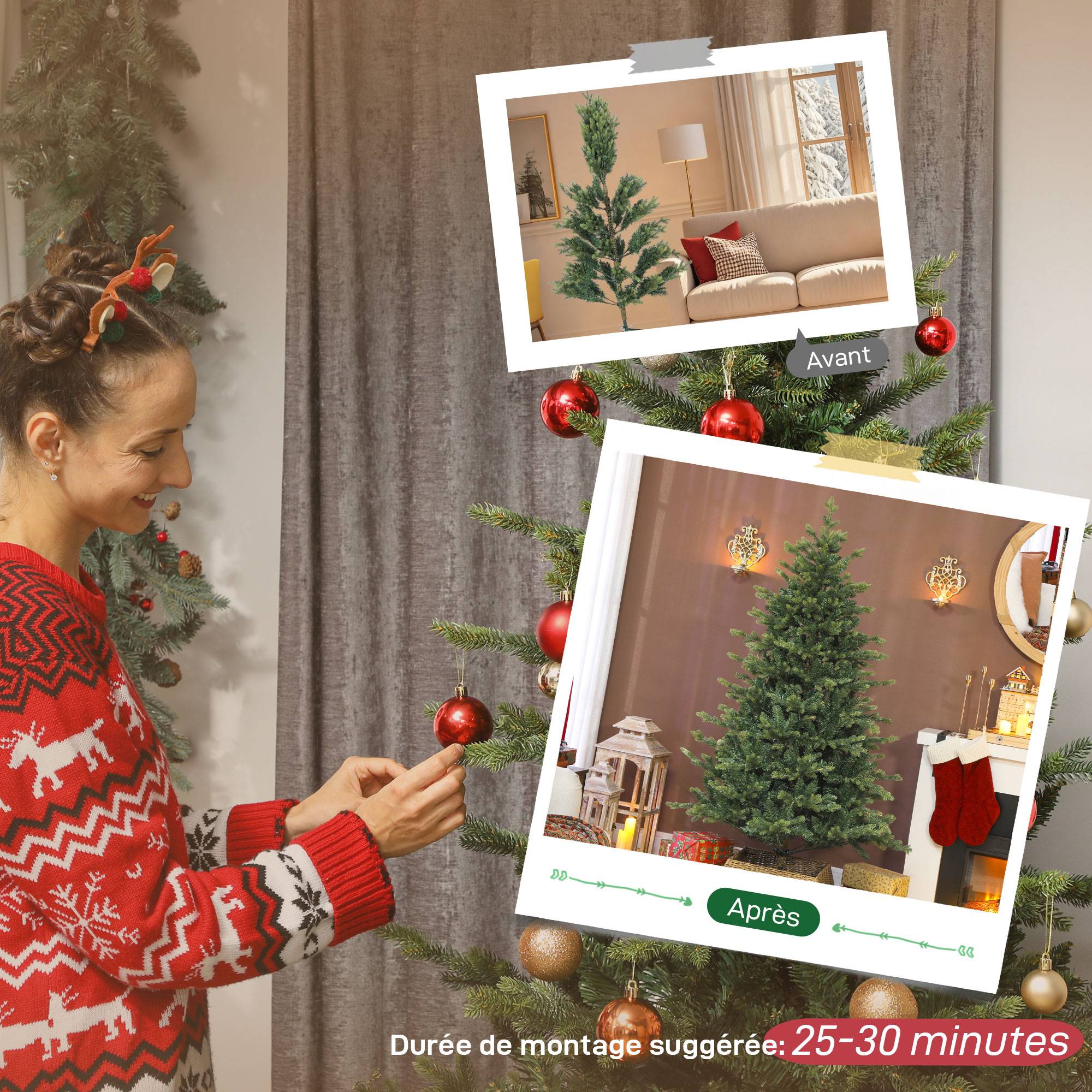 Sapin de Noël artificiel 180 cm, arbre de Noël réaliste avec 1660 pointes de branche articulée, support en métal, vert - Image 9