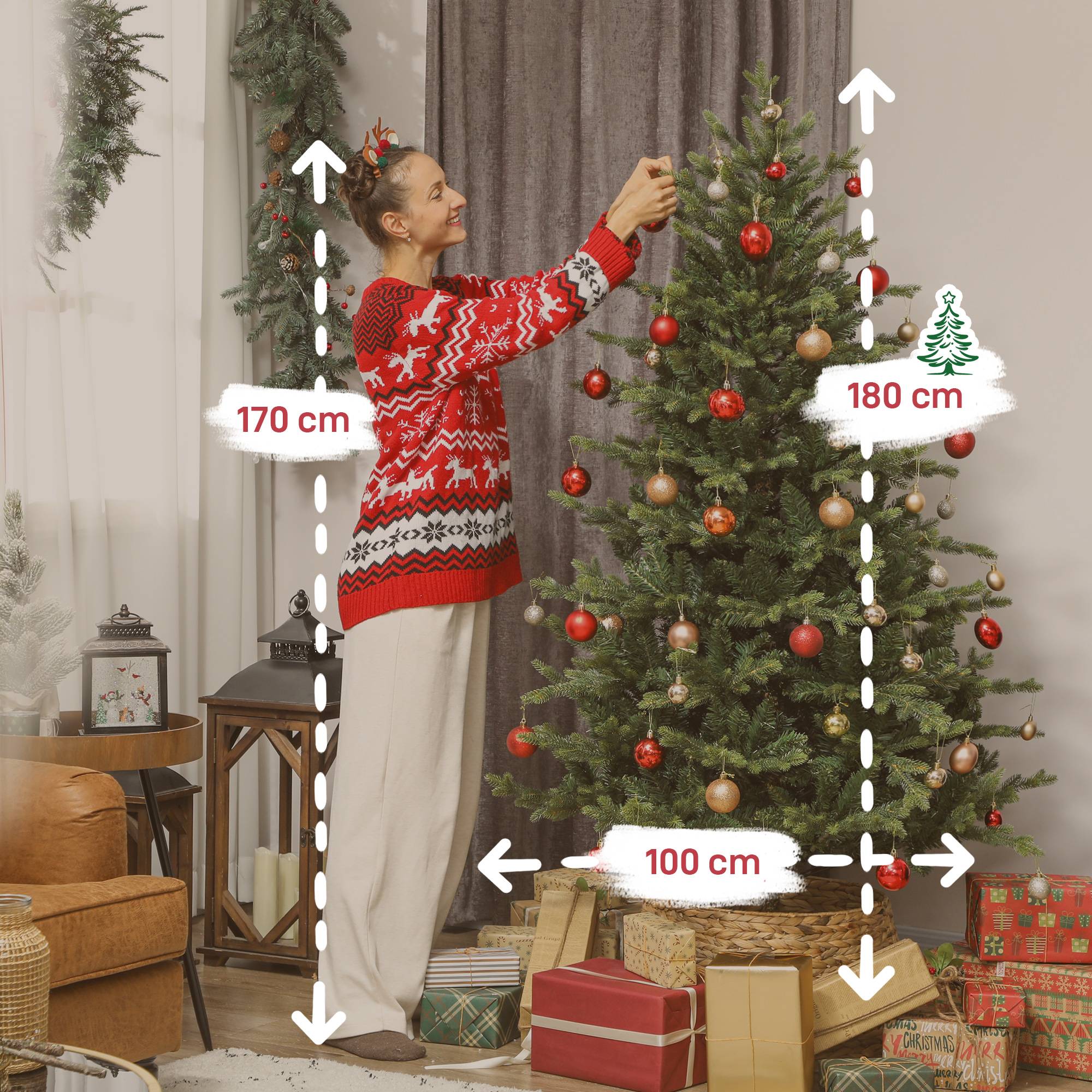 Sapin de Noël artificiel 180 cm, arbre de Noël réaliste avec 1660 pointes de branche articulée, support en métal, vert - Image 5