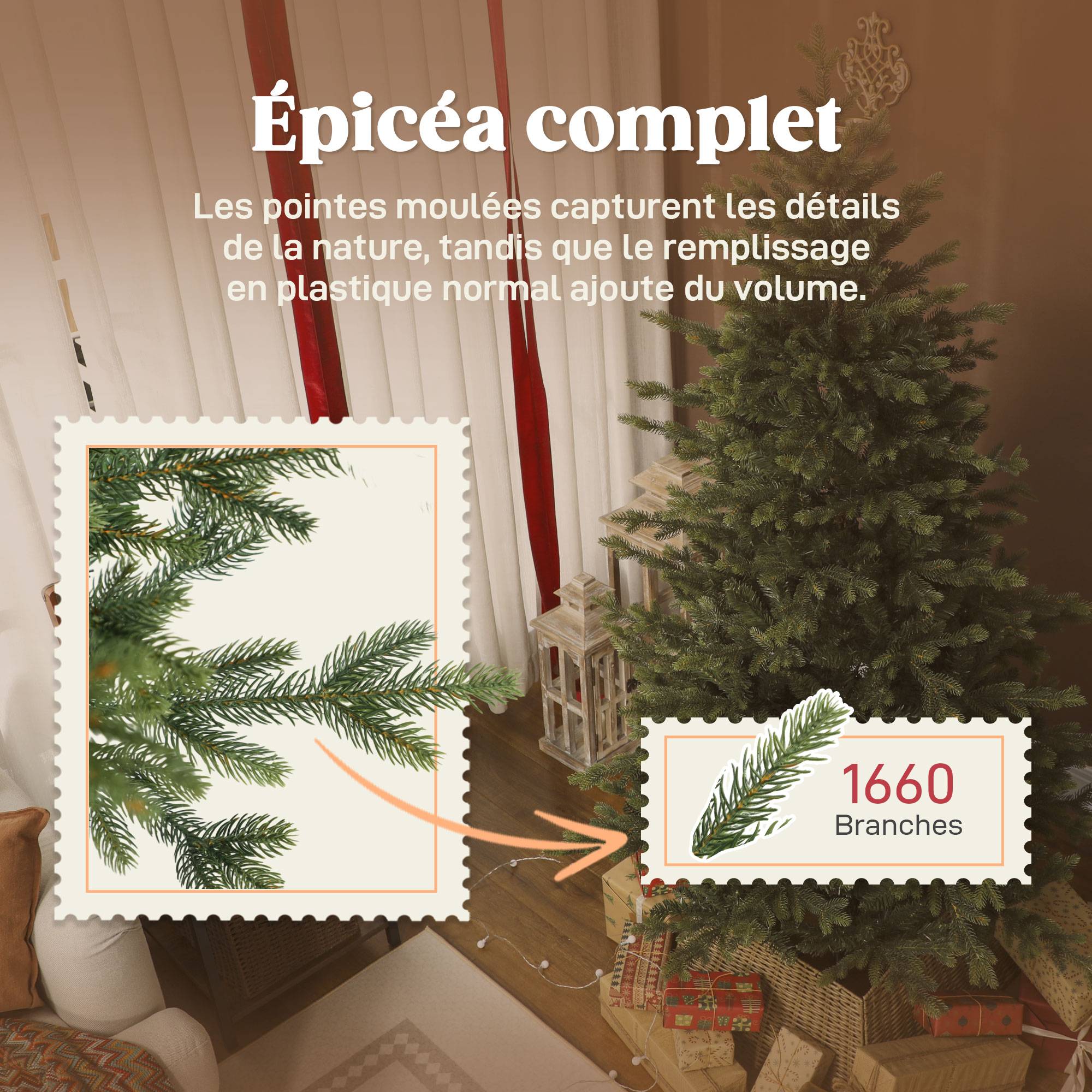 Sapin de Noël artificiel 180 cm, arbre de Noël réaliste avec 1660 pointes de branche articulée, support en métal, vert - Image 7