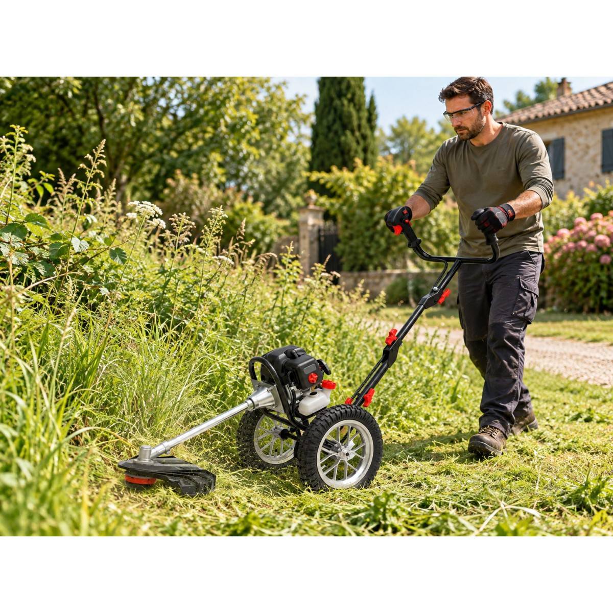 Débroussailleuse Thermique à Roues Essence 51.7Cm3 2,9CV Coupe 42cm Anti vibrations Démarrage facile Guidon pliable Lamborghini - Image 4