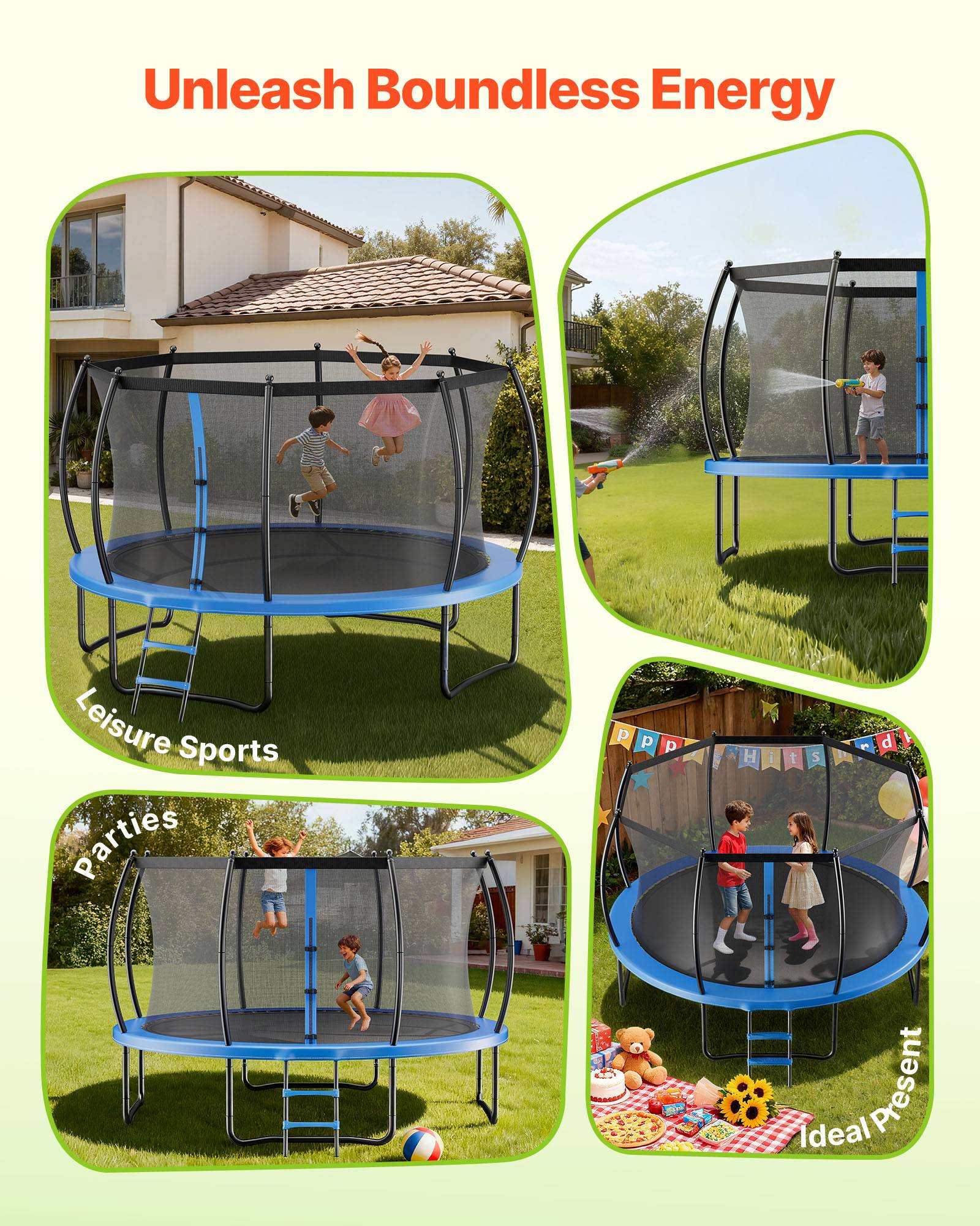 Vevor - VEVOR Trampoline extérieur 305x305 cm, filet de sécurité 360°, coussin épais antirouille, certificat ASTM, capacité 150 kg - Image 6
