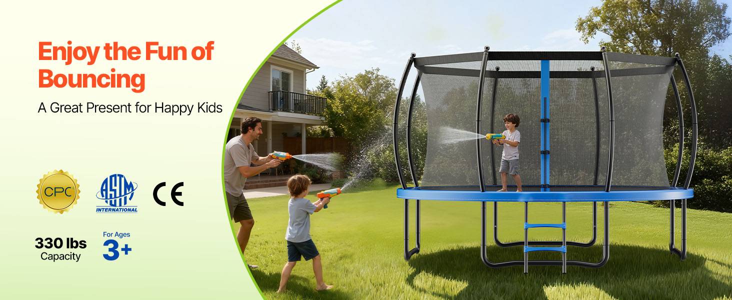 Vevor - VEVOR Trampoline extérieur 305x305 cm, filet de sécurité 360°, coussin épais antirouille, certificat ASTM, capacité 150 kg - Image 9