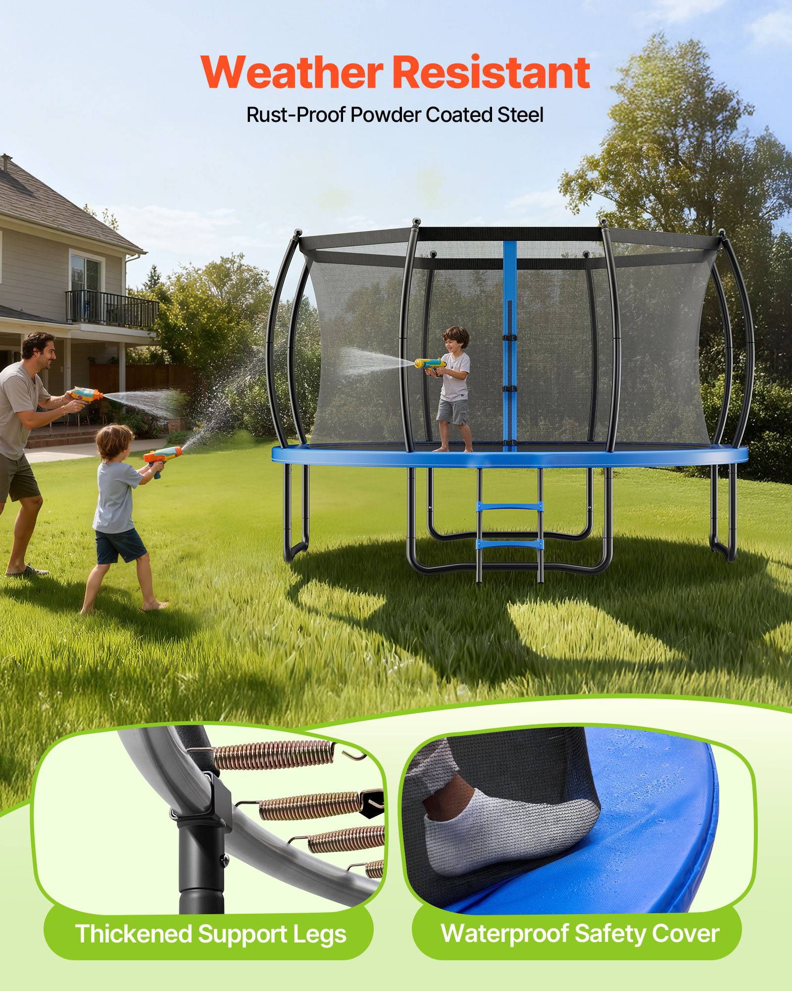 Vevor - VEVOR Trampoline extérieur 305x305 cm, filet de sécurité 360°, coussin épais antirouille, certificat ASTM, capacité 150 kg - Image 7