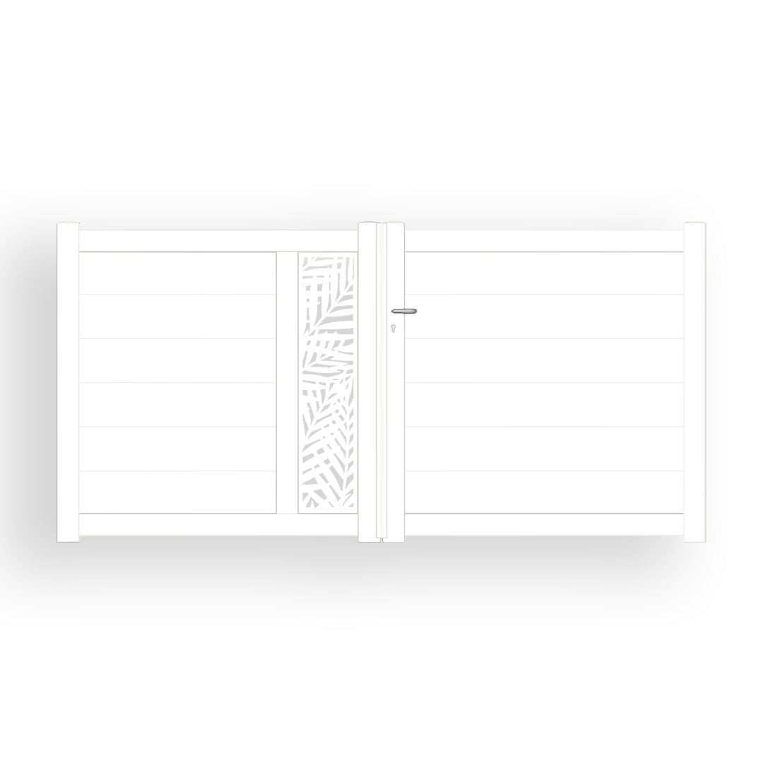 Portail Packit - Portail alu battant découpe laser en kit dim. L.4000 (entre piliers) x H.1500 mm  Blanc (RAL 9010)