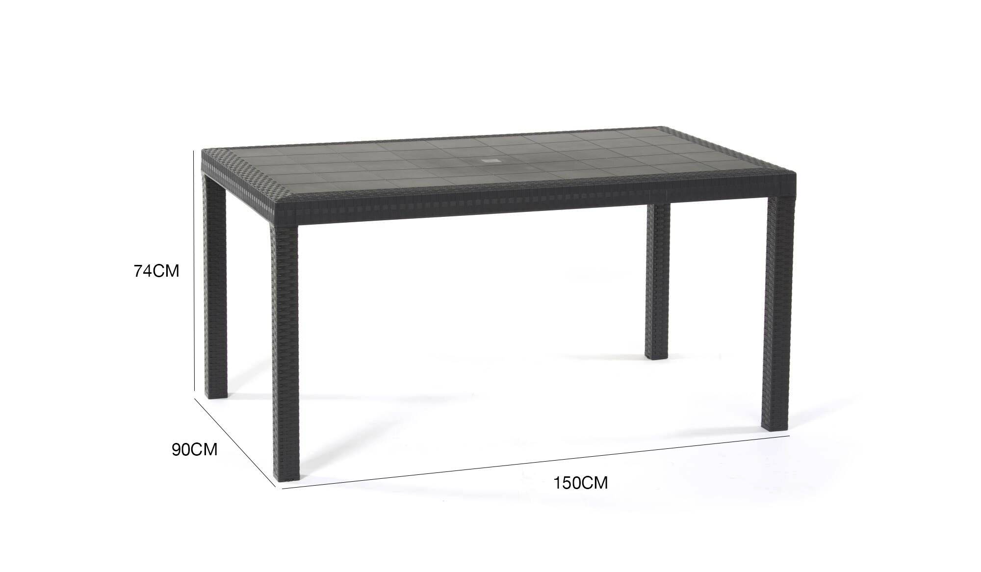 Dmora - Table d'extérieur Debueh, Etagère de jardin rectangulaire, Table de jardin polyvalente effet rotin, 150x90h74 cm, Anthracite - Dmora - Imagen 3