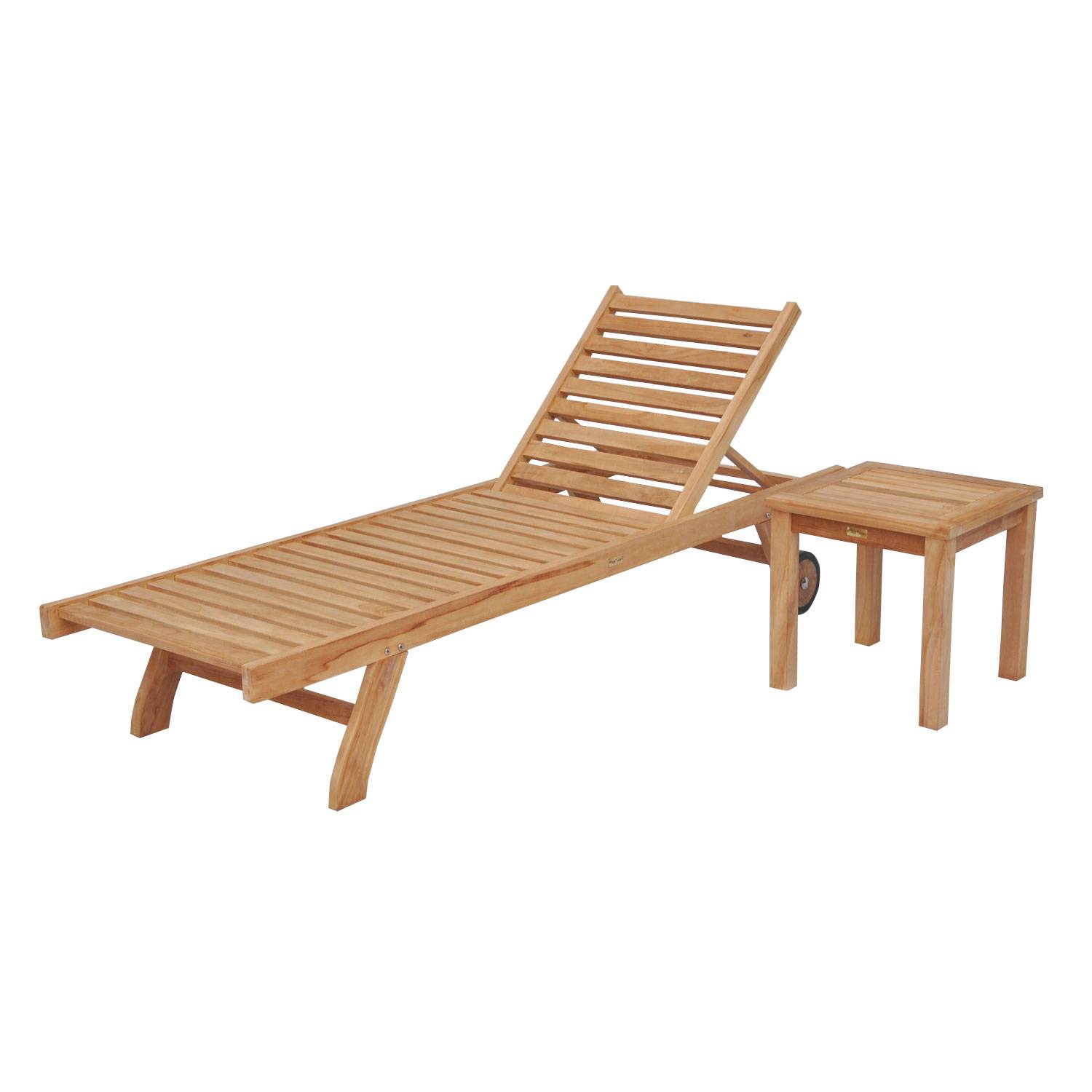 Ensemble bain de soleil droit en teck avec table d'appoint JAVA - HAPPY GARDEN - Imagen 1