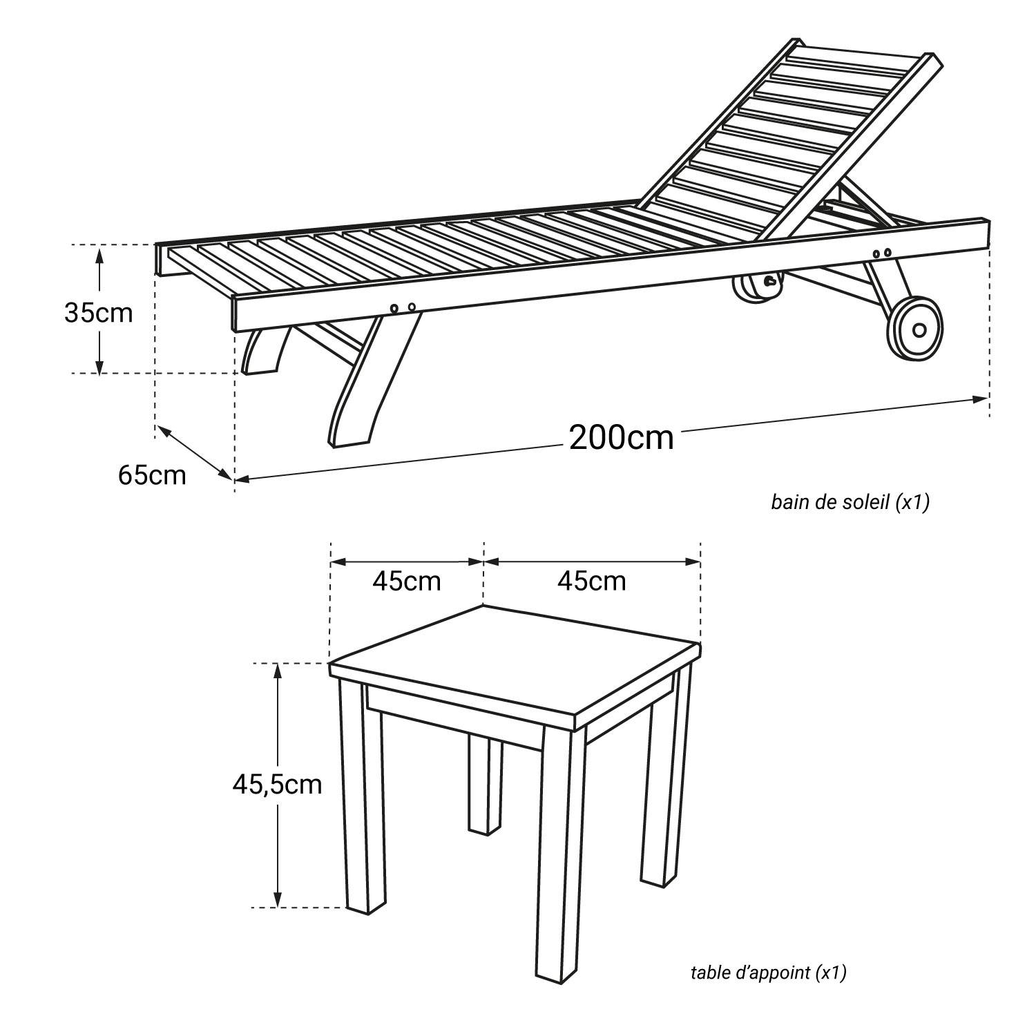 Ensemble bain de soleil droit en teck avec table d'appoint JAVA - HAPPY GARDEN - Imagen 4