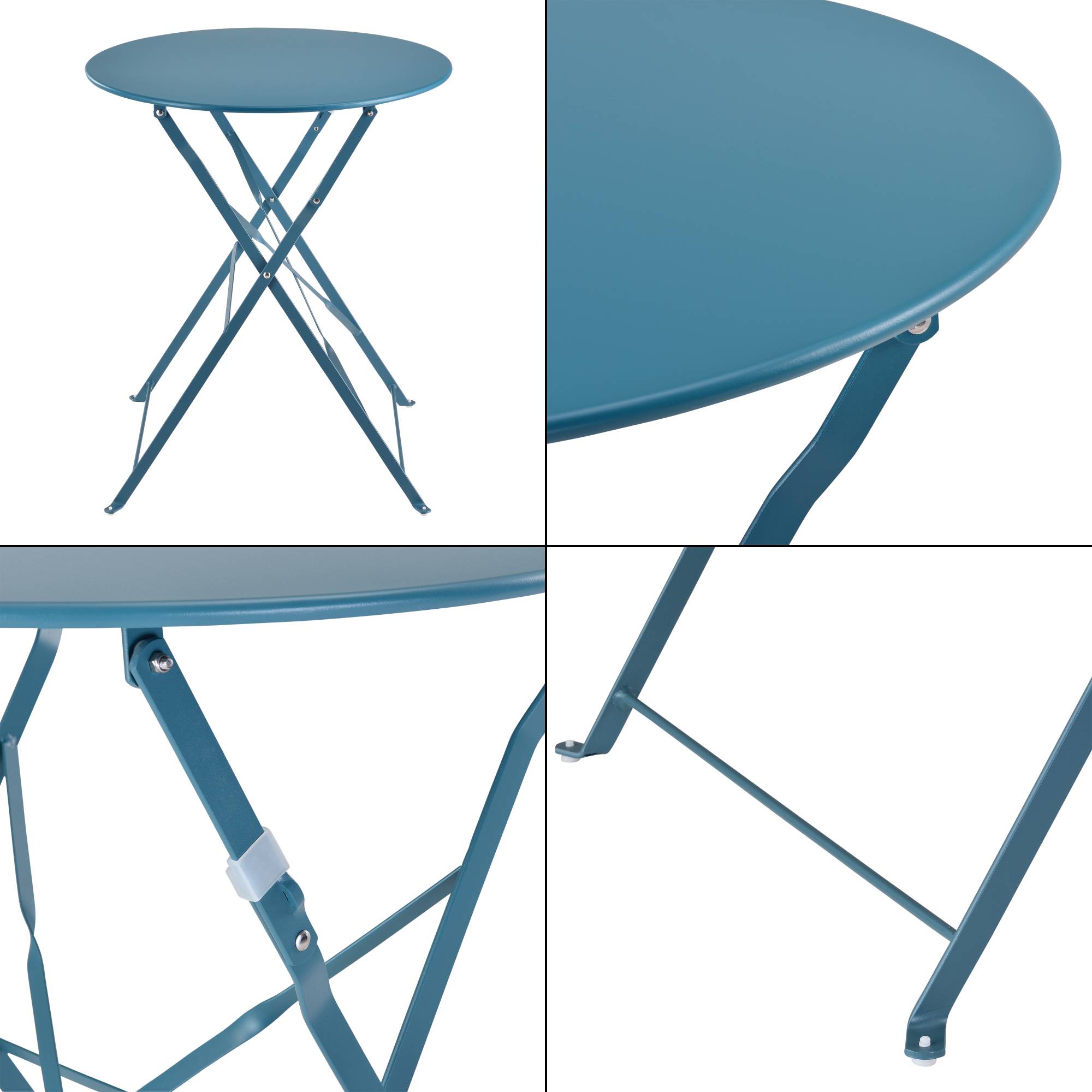 Set De Bistrot Moderne Meubles De Jardin Pliables Design Table Ronde 2 Chaises Pour Terrasse Balcon Acier Turquoise [en.casa] - Imagen 5