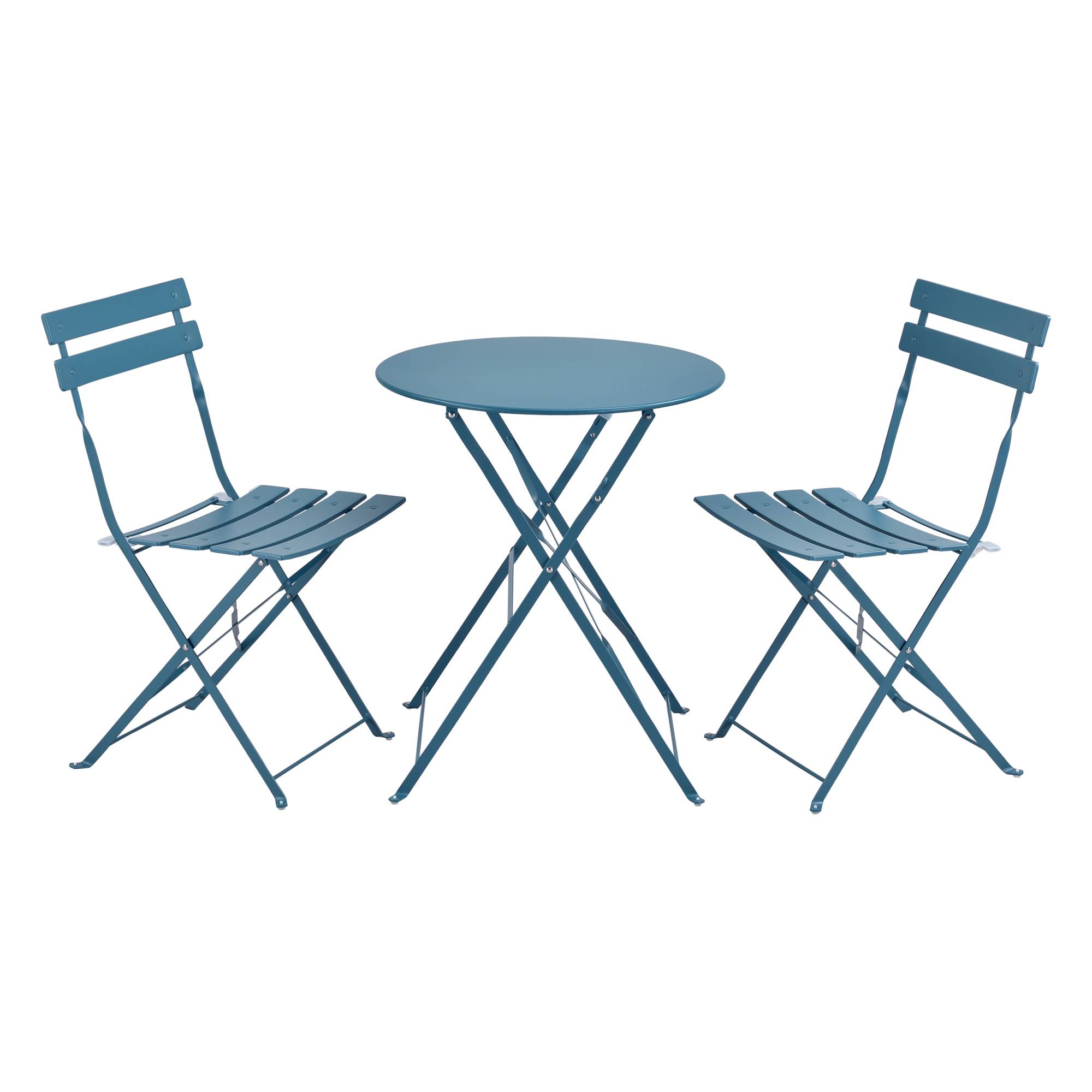 Set De Bistrot Moderne Meubles De Jardin Pliables Design Table Ronde 2 Chaises Pour Terrasse Balcon Acier Turquoise [en.casa] - Imagen 1