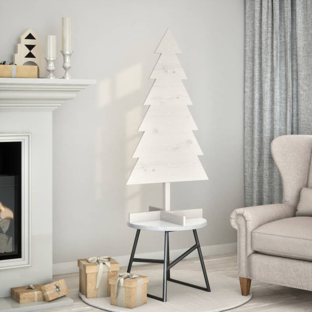 Sapin de Noël en Bois Pin Massif Décoration Intérieure 120 cm Blanc – ComfortXL Outdoor Living - Image 1