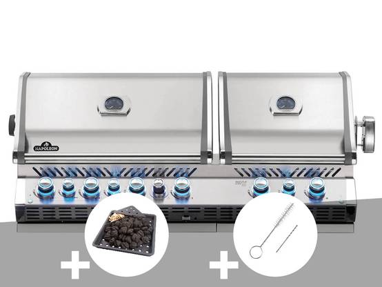 Napoleon - Barbecue gaz encastrable Prestige Pro 825 inox 4 brûleurs + Plateau charbon + Brosses brûleur - Napoléon - Image 1