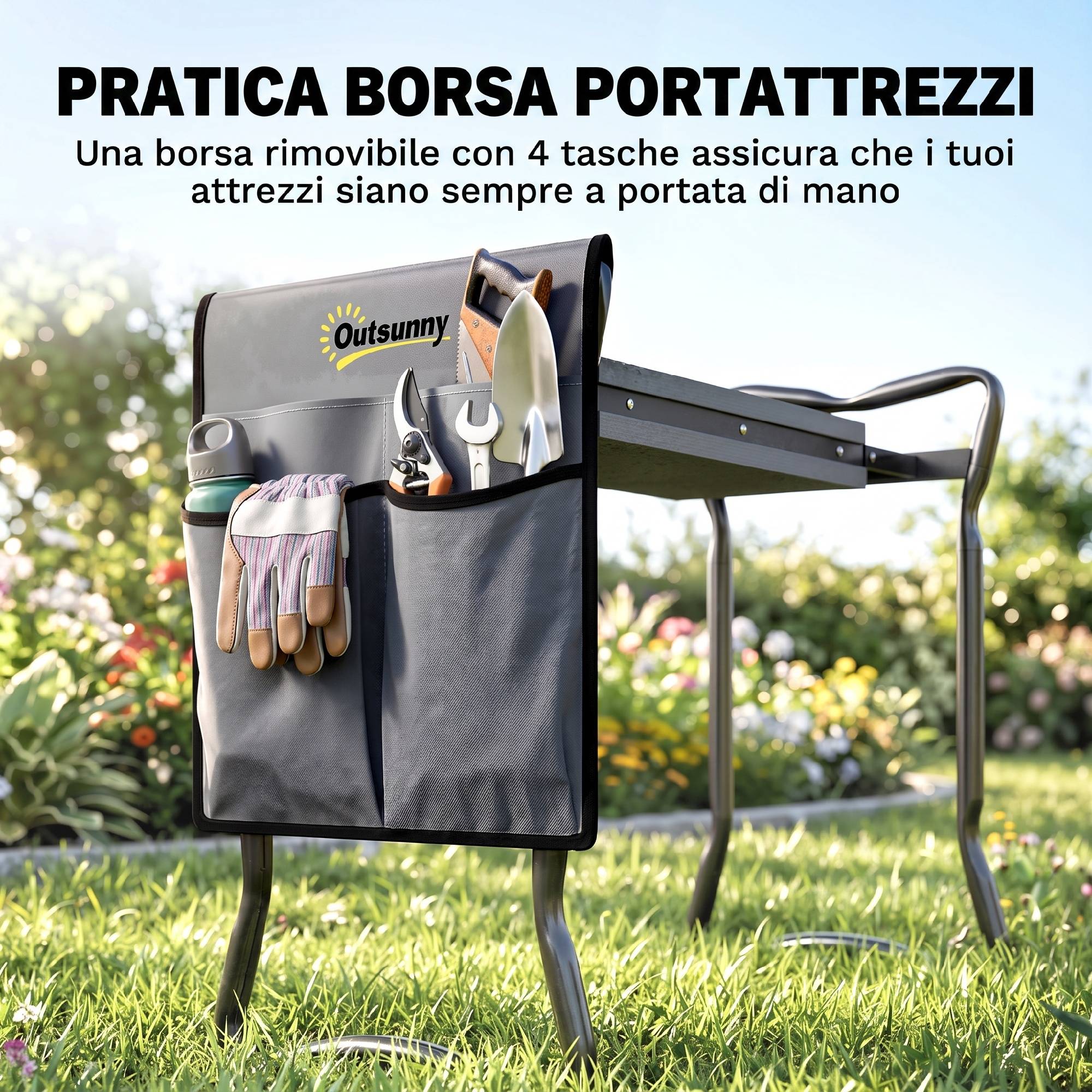 ComfortXL - Banc agenouilloir de jardin pliable en acier et EVA gris et noir 58 x 28 x 49 cm pour jardiner confortablement - Image 6