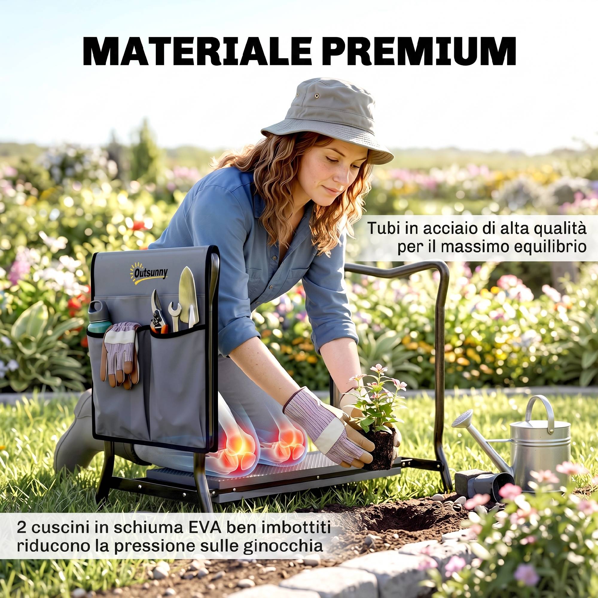 ComfortXL - Banc agenouilloir de jardin pliable en acier et EVA gris et noir 58 x 28 x 49 cm pour jardiner confortablement - Image 7