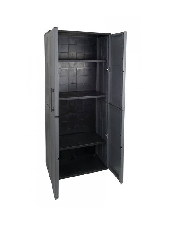 Dmora - Armoire d'extérieur Dambrosin, Meubles de balcon, Armoire polyvalente avec étagères, 68x37h163 cm, Gris et Noir, Finition damier - Dmora - Image 6