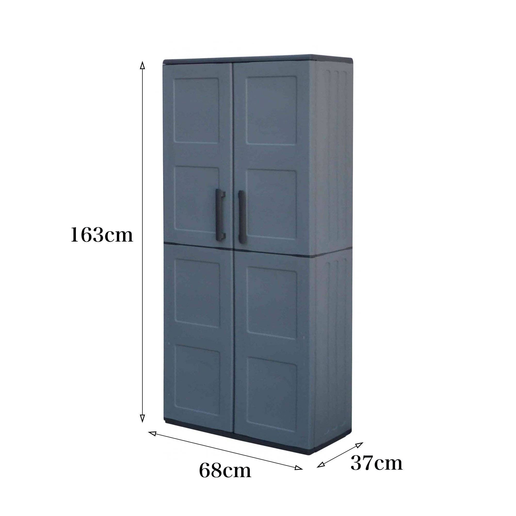 Dmora - Armoire d'extérieur Dambrosin, Meubles de balcon, Armoire polyvalente avec étagères, 68x37h163 cm, Gris et Noir, Finition damier - Dmora - Imagen 3