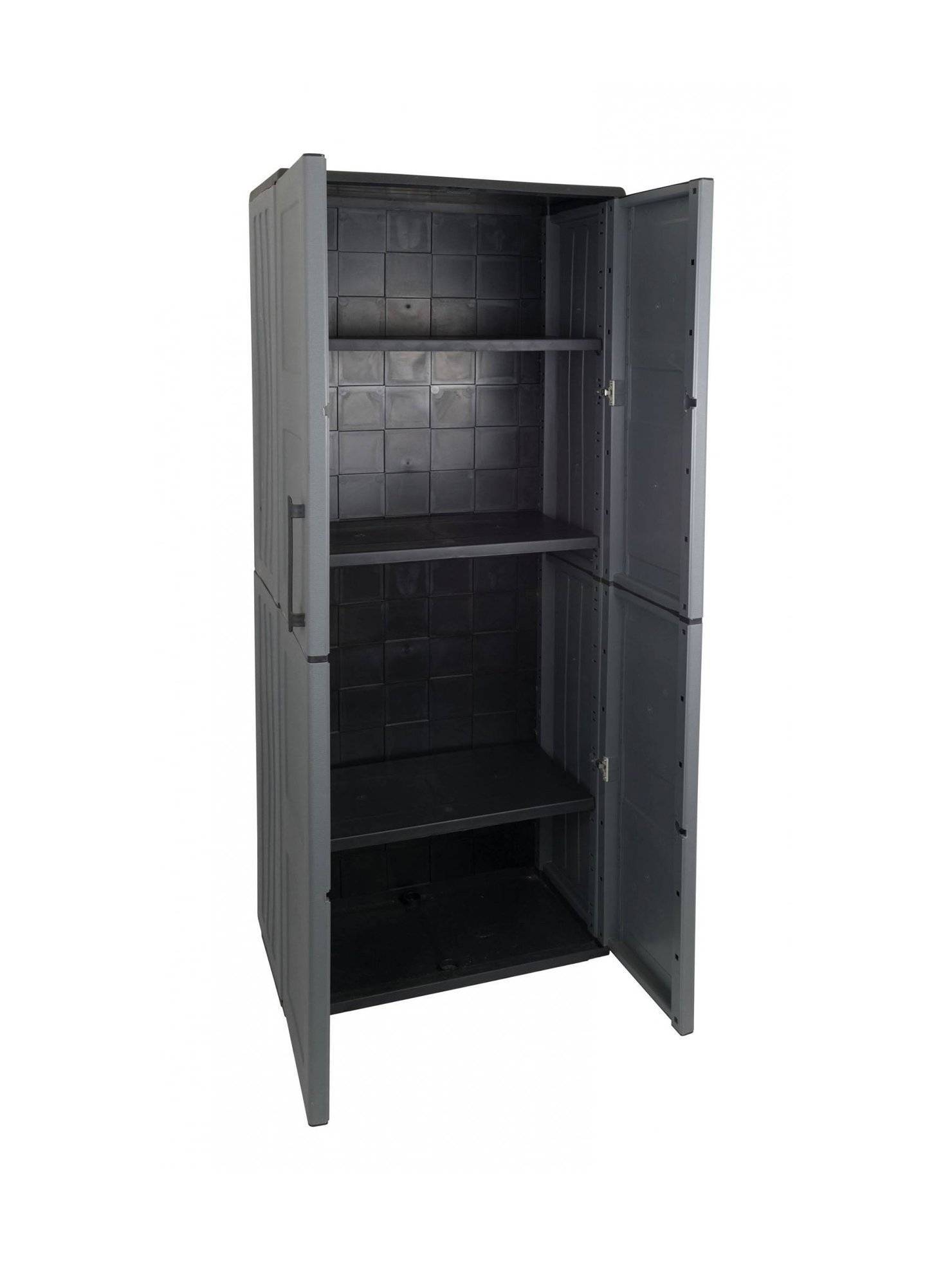 Dmora - Armoire d'extérieur Dambrosin, Meubles de balcon, Armoire polyvalente avec étagères, 68x37h163 cm, Gris et Noir, Finition damier - Dmora - Imagen 6