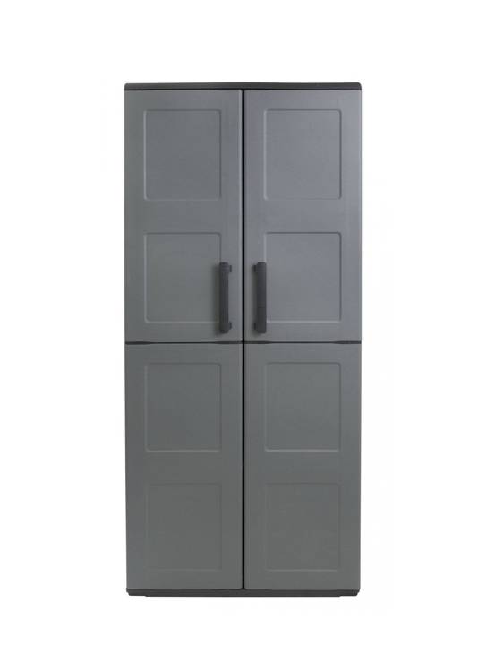 Dmora - Armoire d'extérieur Dambrosin, Meubles de balcon, Armoire polyvalente avec étagères, 68x37h163 cm, Gris et Noir, Finition damier - Dmora - Image 4