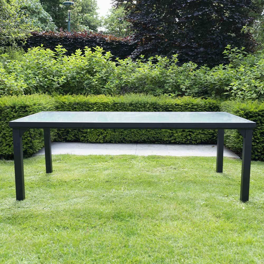 Wilsa Garden - Table BlackSun 8 personnes structure en aluminium noire et verre trempé transparent - Imagen 2