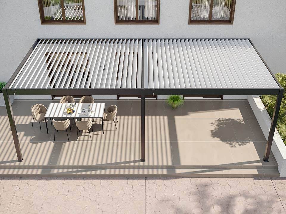 Pergola Bioclimatique Aluminium Adossée 32m² - 4x8m - Kit LED Inclus  - Anthracite - 50 lames en Aluminium a 120 degrés - HALO - Imagen 3