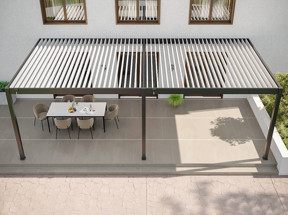 Pergola Bioclimatique Aluminium Adossée 32m² - 4x8m - Kit LED Inclus  - Anthracite - 50 lames en Aluminium a 120 degrés - HALO - Imagen 5