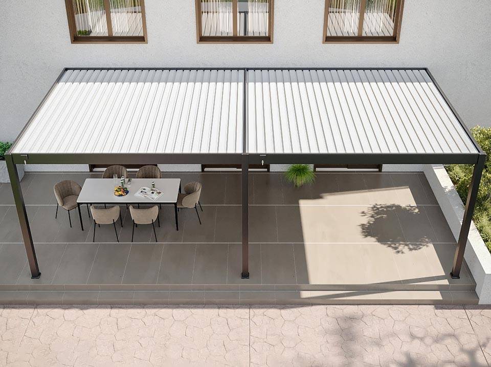 Pergola Bioclimatique Aluminium Adossée 32m² - 4x8m - Kit LED Inclus  - Anthracite - 50 lames en Aluminium a 120 degrés - HALO - Imagen 4