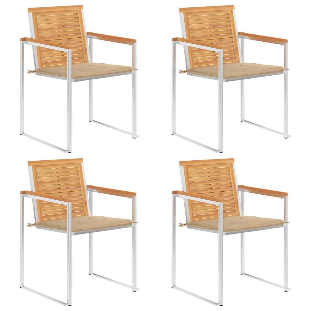 Chaises jardin bois teck inox coussin beige 60 x 56 x 85 cm - PANGIVO ...