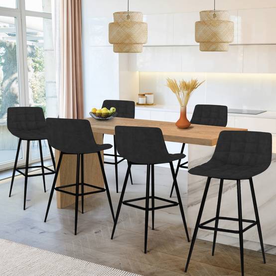 Lot de 6 tabourets de bar MADY en velours noir - Image 1