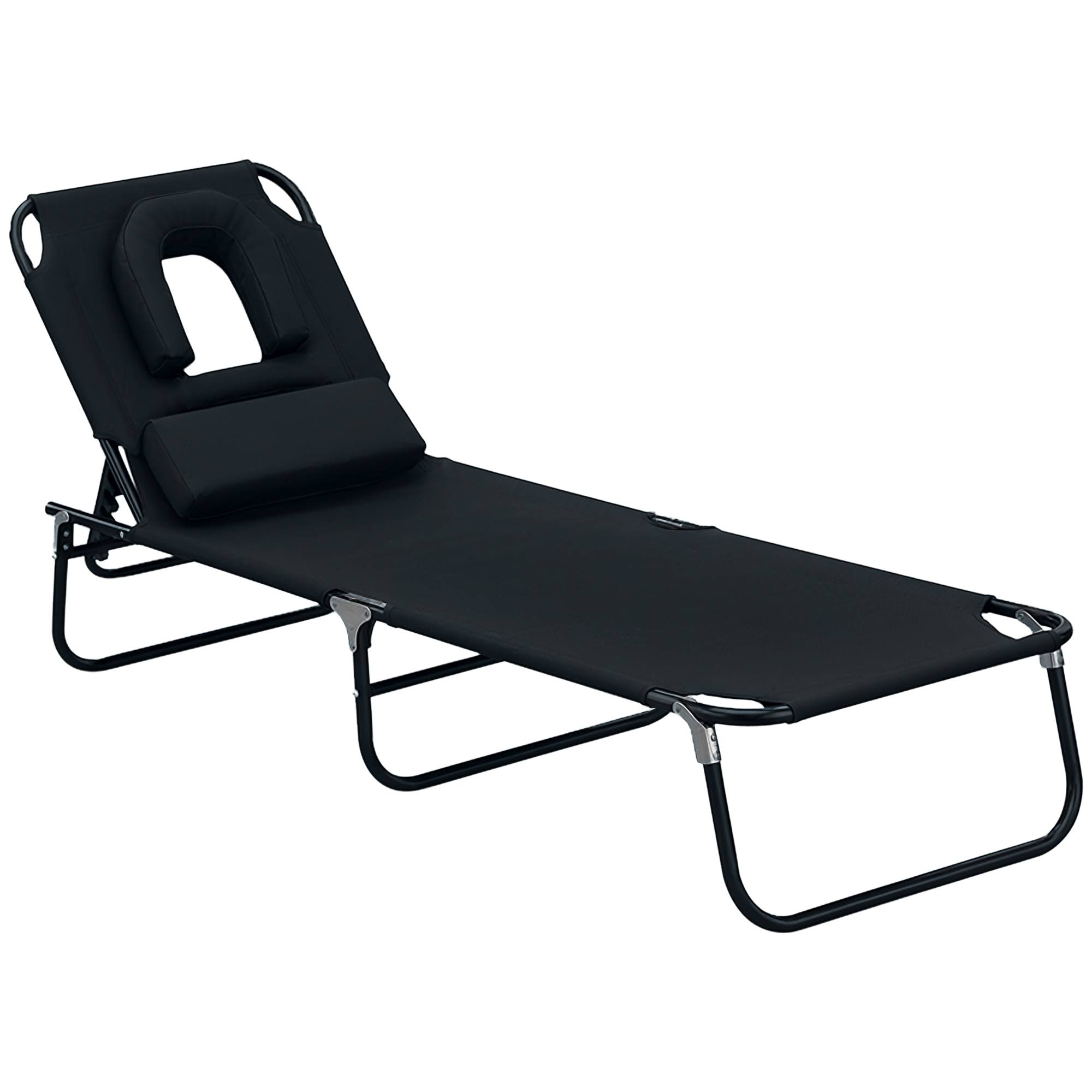 Chaise longue jardin pliante lecture noire, transat relax noir inclinable pour lire confortablement