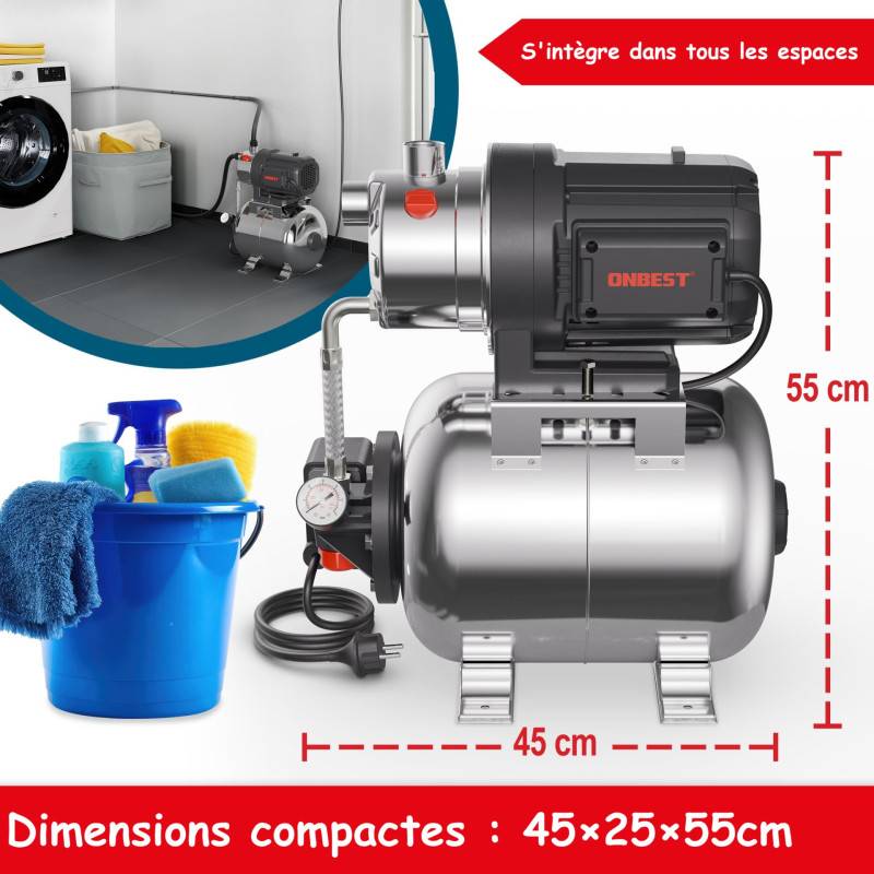 BB Loisir - Surpresseur automatique domestique 1300W en acier inoxydable de 20 l idéal jardin et maison - Image 2