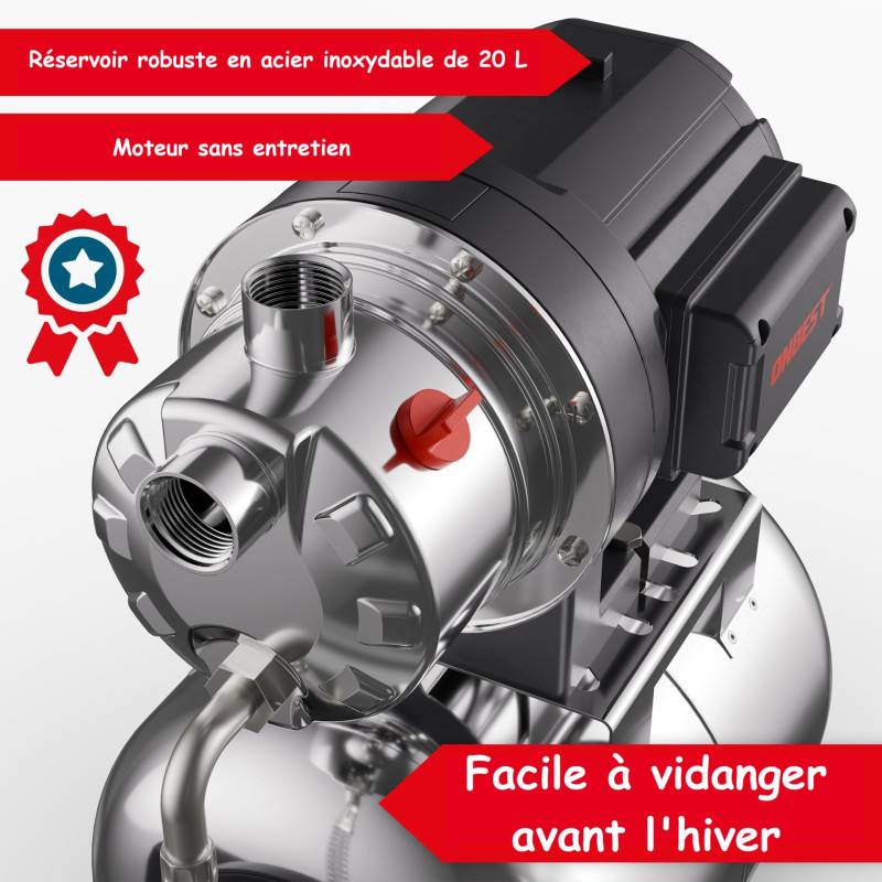 BB Loisir - Surpresseur automatique domestique 1300W en acier inoxydable de 20 l idéal jardin et maison - Image 5