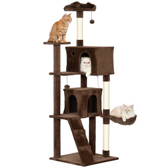 Grand Arbre à Chat 180cm Tour d'Activité avec 2 Niches Hamac et Échelle Marron - ComfortXL Outdoor Living - Image 1