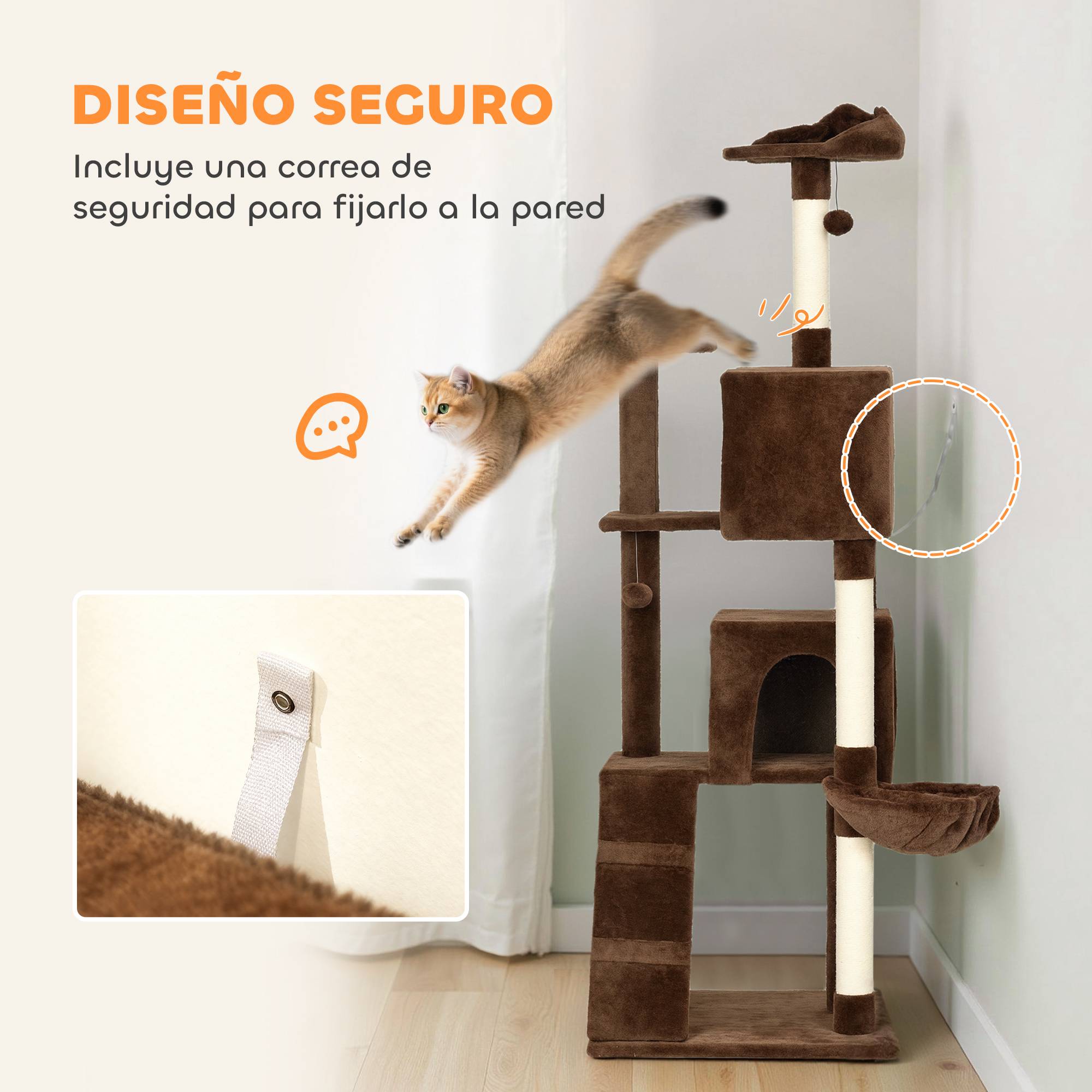 Grand Arbre à Chat 180cm Tour d'Activité avec 2 Niches Hamac et Échelle Marron - ComfortXL Outdoor Living - Image 8