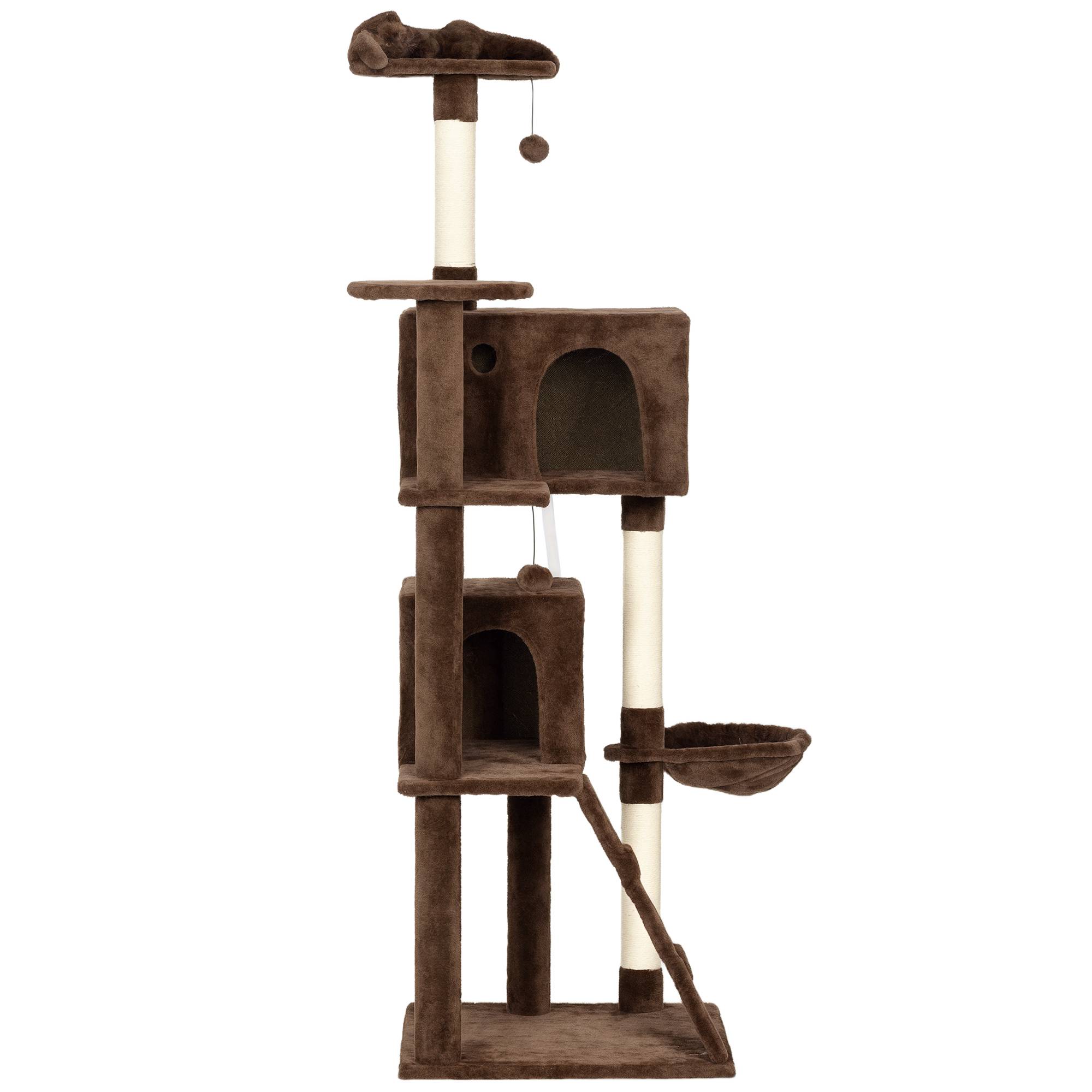Grand Arbre à Chat 180cm Tour d'Activité avec 2 Niches Hamac et Échelle Marron - ComfortXL Outdoor Living - Image 2