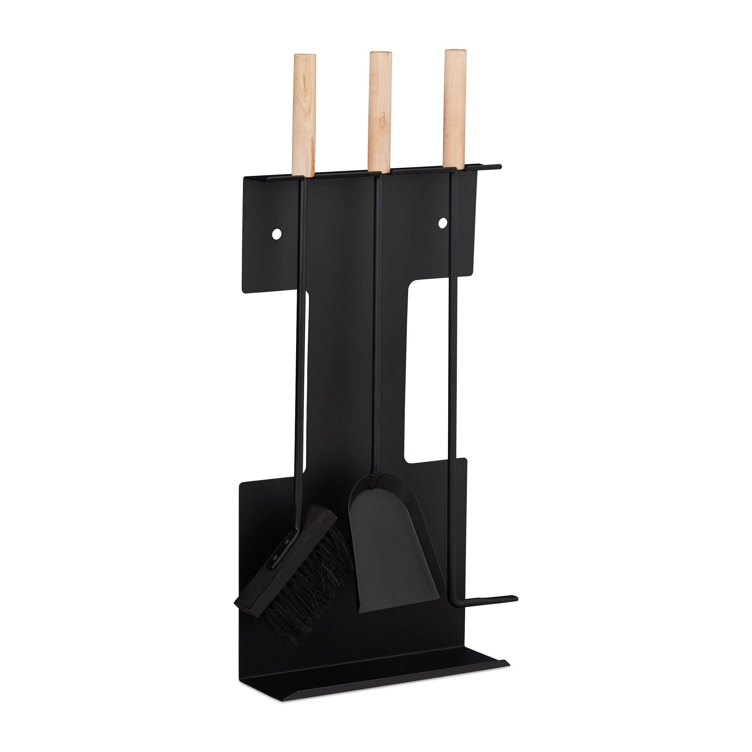 Helloshop26 - Ensemble serviteur de cheminée 4 pièces acier accessoire pelle balai support tisonnier noir - Imagen 1