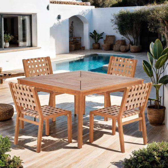 Beau Rivage - Ensemble table et chaises de jardin ABANA en bois d'acacia et résine plate Beau Rivage - Imagen 2