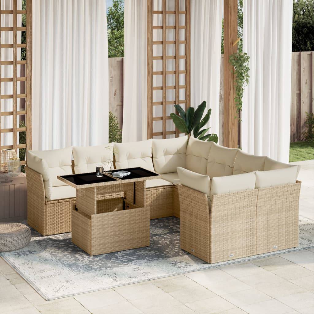 ComfortXL - Salon de jardin 8 places résine tressée avec table à hauteur réglable pour repas extérieur Beige – ComfortXL Outdoor Living - Image 1