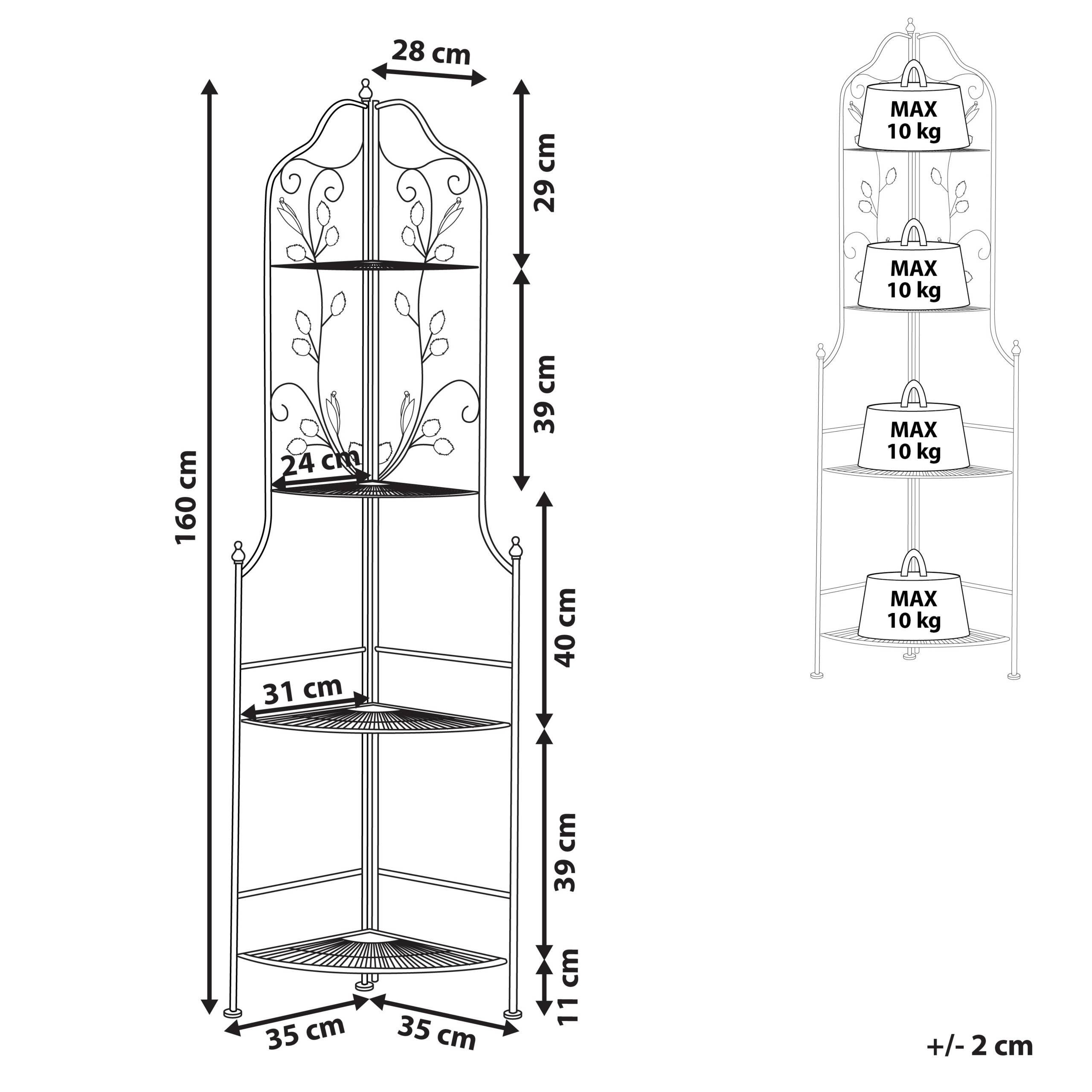 Étagère Angle Extérieur et Intérieur pour Plantes Noire 4 Niveaux Rangement pour Jardin ou Salle de Bain Traditionnelle et Romantique Beliani - Image 3
