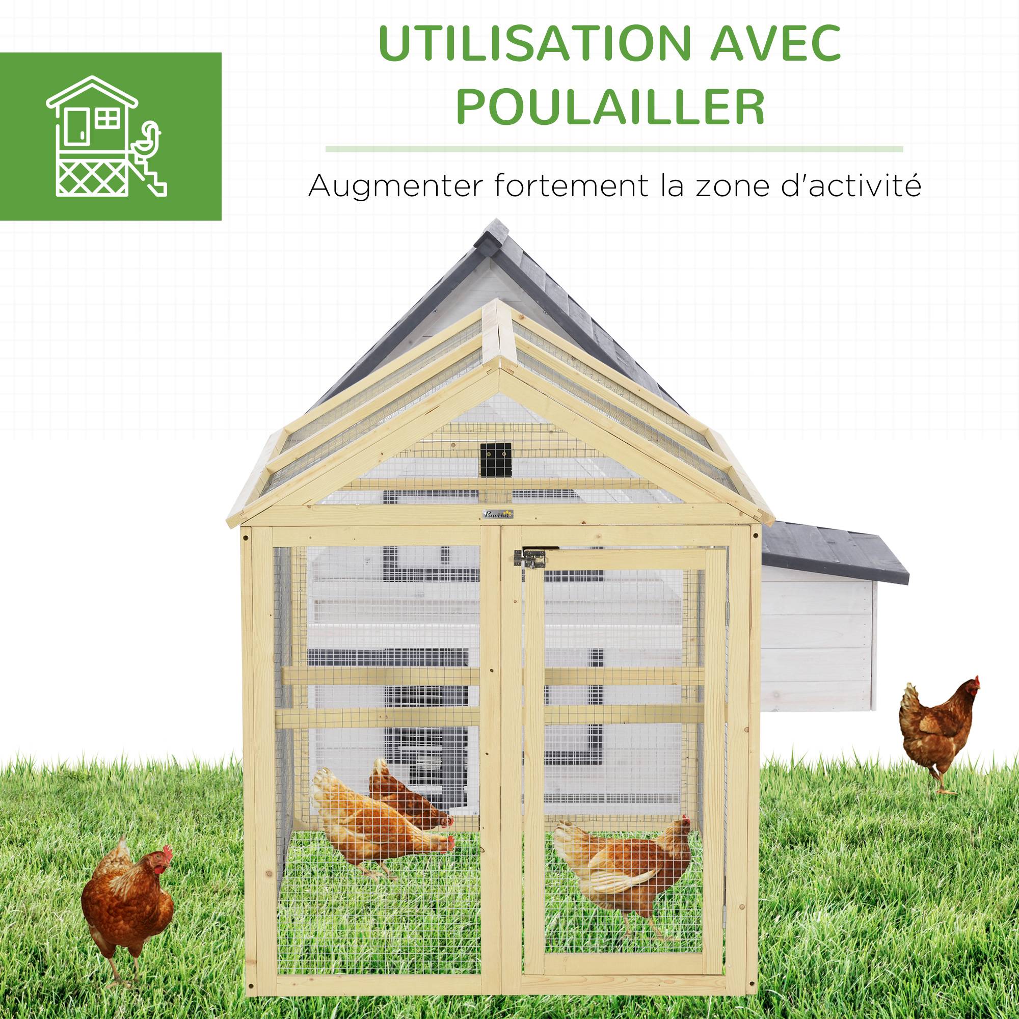 Enclos poulailler en bois cage à poules parc grillagé 140 x 88,5 x 106 cm naturel - Image 8