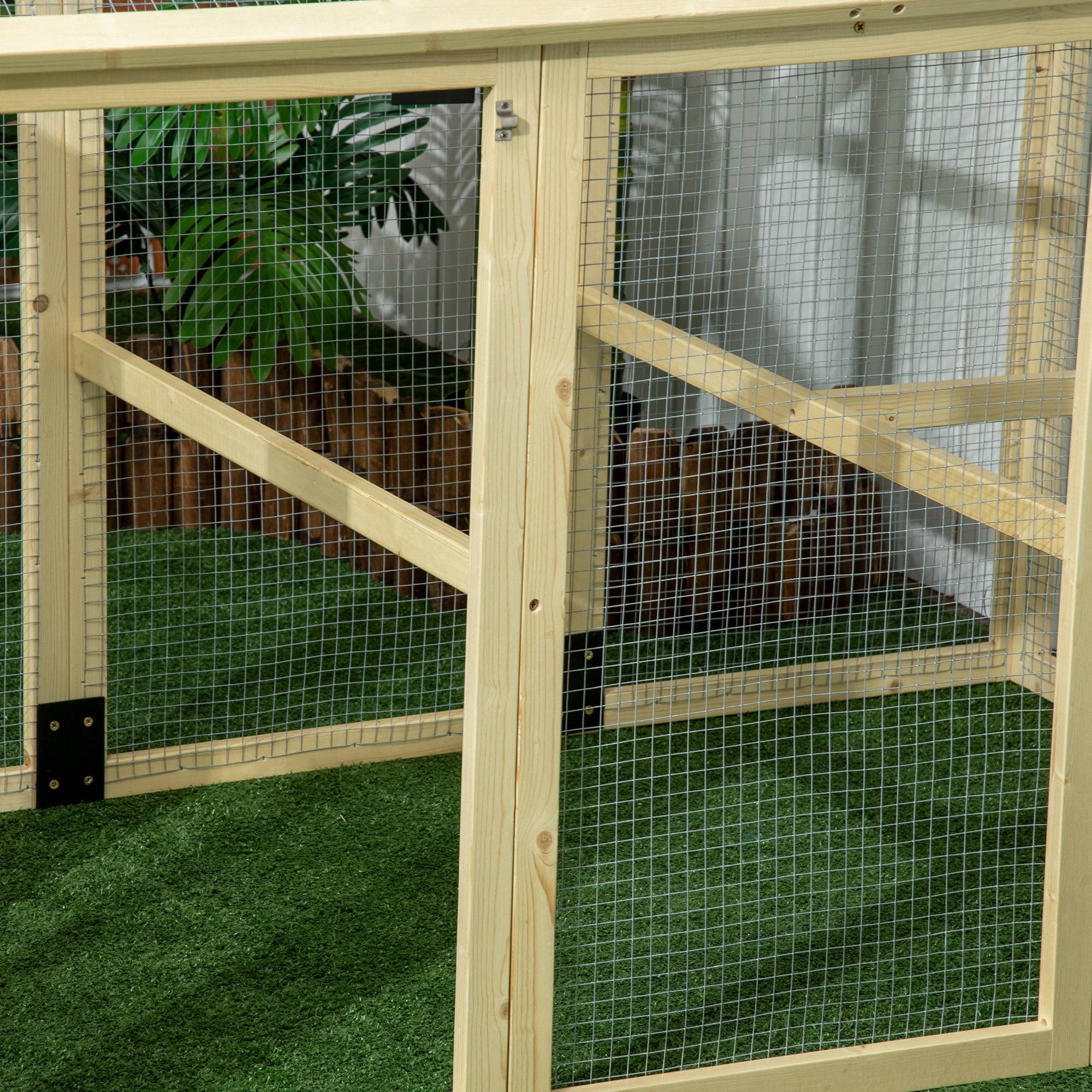 Enclos poulailler en bois cage à poules parc grillagé 140 x 88,5 x 106 cm naturel - Image 10